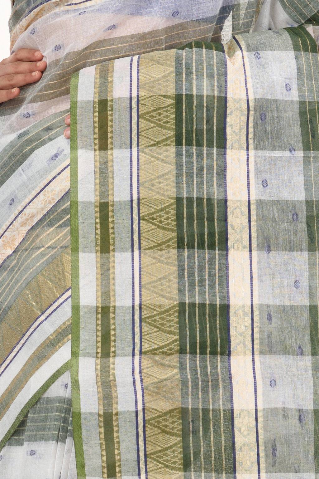 Green Pure Cotton Naksi Katha Tant Saree (704)